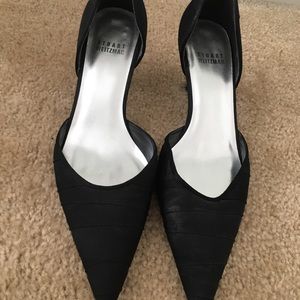 Stuart Weitzman Black D’Orsay kitten heel pumps.